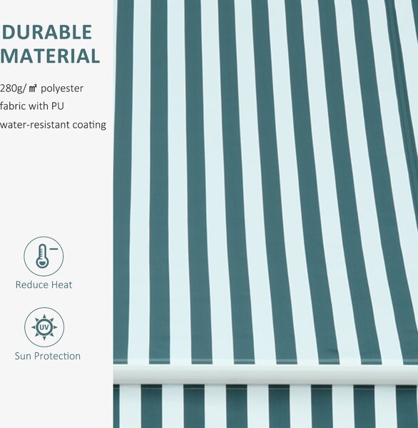 Outsunny 3 x 2.5m Patio Awning, Anti-UV and Waterproof Sun Shade Canopy with Chain Drive and Hand Crank, Green/White Stripes Aosom UK