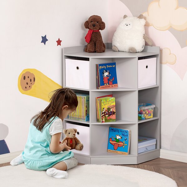 HOMCOM Kids Storage Cabinet Corner Toy Storage Organizer Bookcase for Children's Play Room/Bedroom w/ Anti-tipping Hardware Drawers, Grey Aosom UK