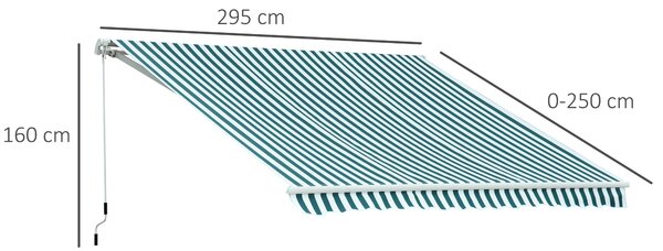 Outsunny 3 x 2.5m Patio Awning, Anti-UV and Waterproof Sun Shade Canopy with Chain Drive and Hand Crank, Green/White Stripes Aosom UK