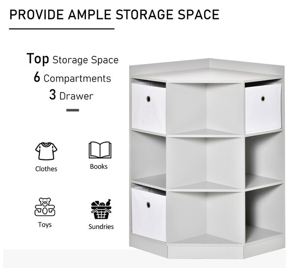 HOMCOM Kids Storage Cabinet Corner Toy Storage Organizer Bookcase for Children's Play Room/Bedroom w/ Anti-tipping Hardware Drawers, Grey Aosom UK