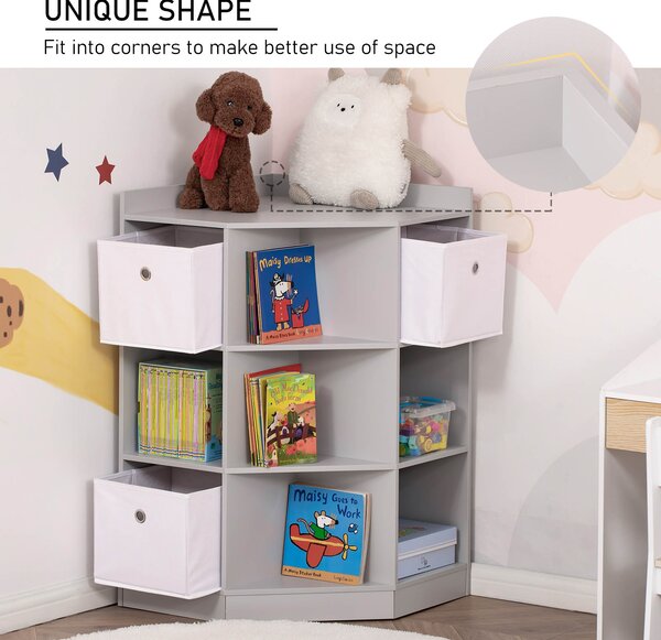 HOMCOM Kids Storage Cabinet Corner Toy Storage Organizer Bookcase for Children's Play Room/Bedroom w/ Anti-tipping Hardware Drawers, Grey Aosom UK