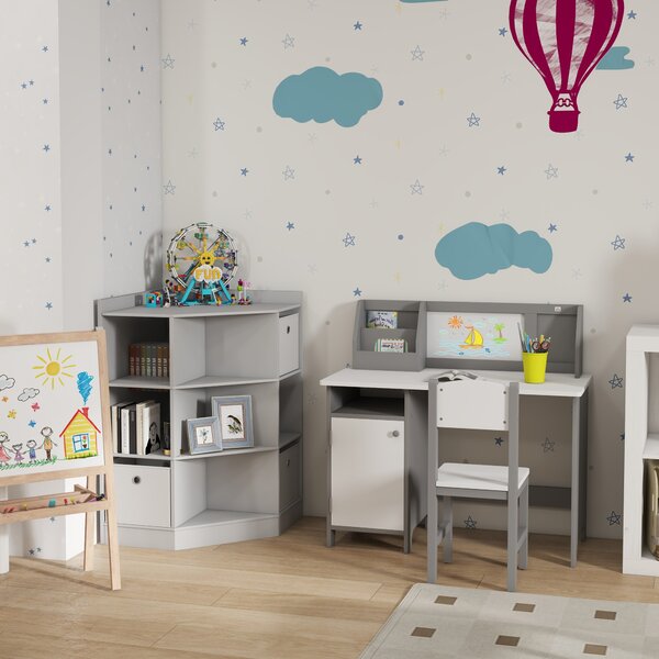 HOMCOM Kids Storage Cabinet Corner Toy Storage Organizer Bookcase for Children's Play Room/Bedroom w/ Anti-tipping Hardware Drawers, Grey Aosom UK