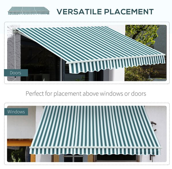 Outsunny 3 x 2.5m Patio Awning, Anti-UV and Waterproof Sun Shade Canopy with Chain Drive and Hand Crank, Green/White Stripes Aosom UK