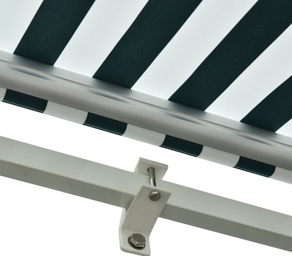 Outsunny 3 x 2.5m Patio Awning, Anti-UV and Waterproof Sun Shade Canopy with Chain Drive and Hand Crank, Green/White Stripes Aosom UK