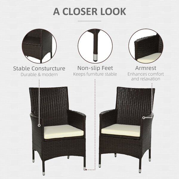 Outsunny Waterproof Rattan Armchair Duo: Deep Coffee Garden Patio Seating with Cushions Aosom UK