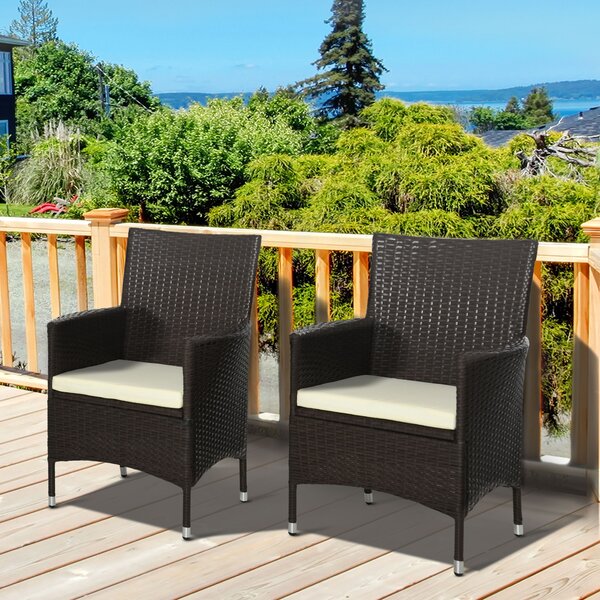 Outsunny Waterproof Rattan Armchair Duo: Deep Coffee Garden Patio Seating with Cushions Aosom UK
