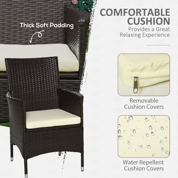 Outsunny Waterproof Rattan Armchair Duo: Deep Coffee Garden Patio Seating with Cushions Aosom UK