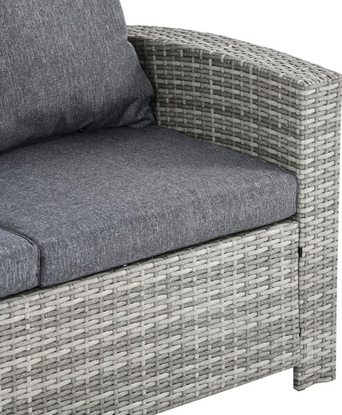 Outsunny 7-Seater Rattan Dining Set Sofa Table Garden Rattan Furniture Footstool Outdoor w/ Cushion, Grey Aosom UK