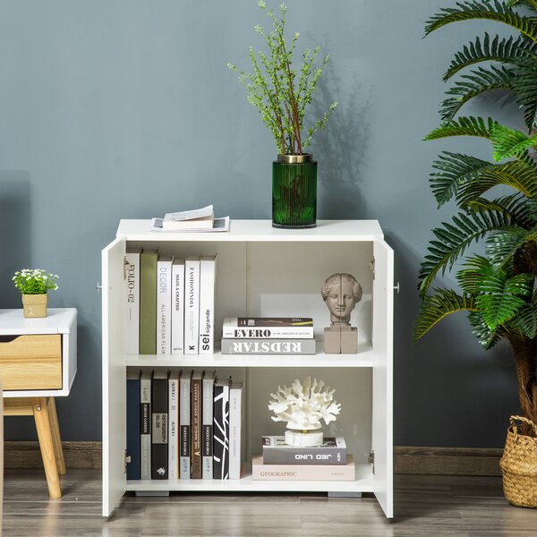 HOMCOM Storage Cabinet with 2 Shelves and Doors, Wooden Sideboard, Freestanding Kitchen Cupboard, for Living Room, Kitchen, White Aosom UK