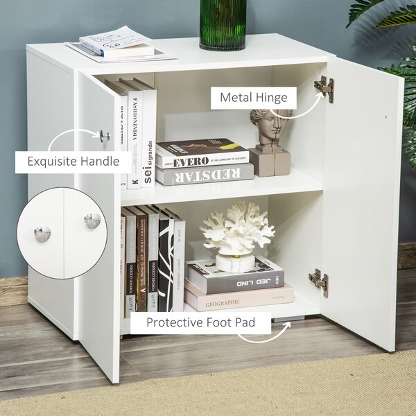 HOMCOM Storage Cabinet with 2 Shelves and Doors, Wooden Sideboard, Freestanding Kitchen Cupboard, for Living Room, Kitchen, White Aosom UK