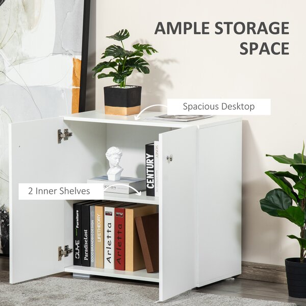 HOMCOM Storage Cabinet with 2 Shelves and Doors, Wooden Sideboard, Freestanding Kitchen Cupboard, for Living Room, Kitchen, White Aosom UK