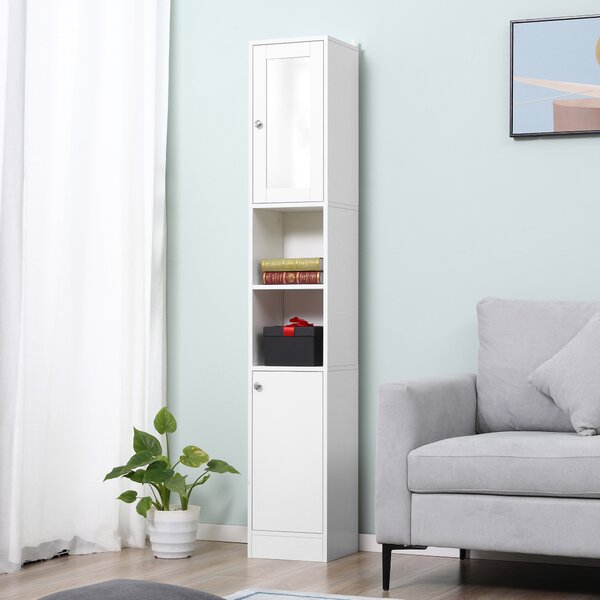 Kleankin Free Standing Bathroom Cabinet with Mirror, Tallboy Unit with Adjustable Shelves, 30W x 28D x 180Hcm, White Aosom UK
