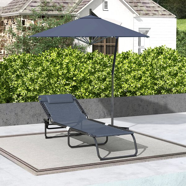 Outsunny Beach Chaise Chair, Folding Sun Lounger, Garden Reclining Cot, Camping Hiking Recliner with 4 Position Adjustable Back, Grey Aosom UK
