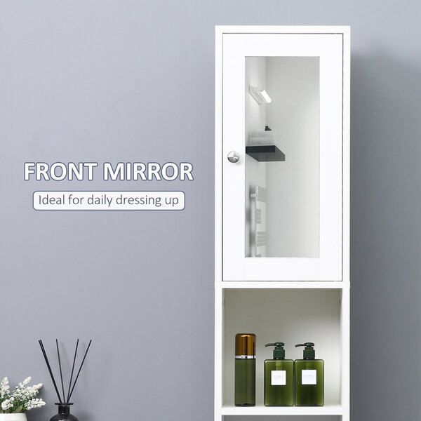 Kleankin Free Standing Bathroom Cabinet with Mirror, Tallboy Unit with Adjustable Shelves, 30W x 28D x 180Hcm, White Aosom UK