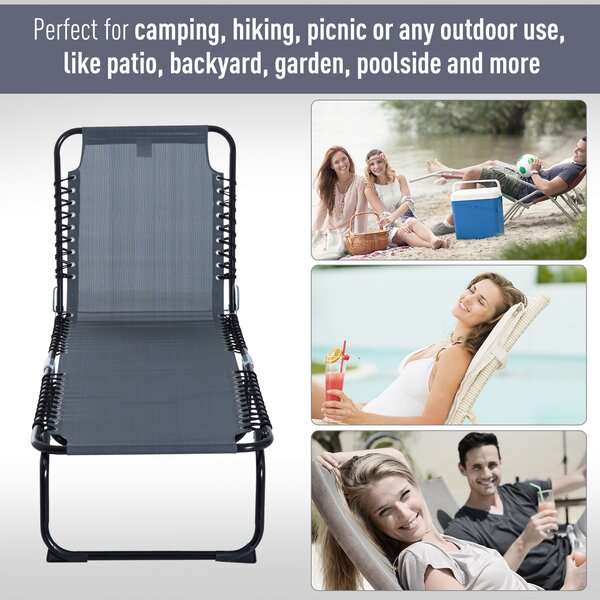 Outsunny Beach Chaise Chair, Folding Sun Lounger, Garden Reclining Cot, Camping Hiking Recliner with 4 Position Adjustable Back, Grey Aosom UK