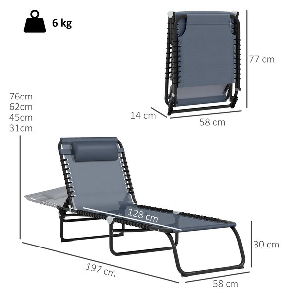 Outsunny Beach Chaise Chair, Folding Sun Lounger, Garden Reclining Cot, Camping Hiking Recliner with 4 Position Adjustable Back, Grey Aosom UK