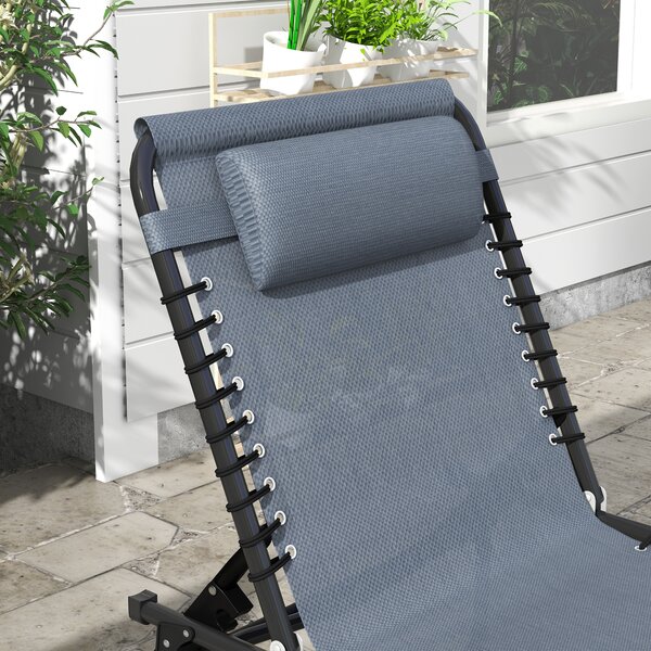 Outsunny Beach Chaise Chair, Folding Sun Lounger, Garden Reclining Cot, Camping Hiking Recliner with 4 Position Adjustable Back, Grey Aosom UK