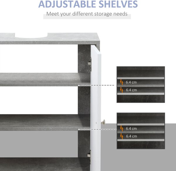Kleankin Under-Sink Vanity Unit: Adjustable Shelving for Bathroom Storage, White & Grey Aosom UK