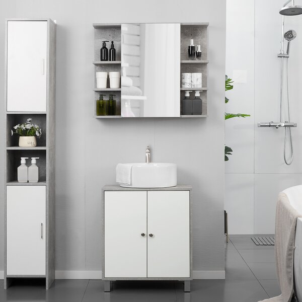 Kleankin Under-Sink Vanity Unit: Adjustable Shelving for Bathroom Storage, White & Grey Aosom UK