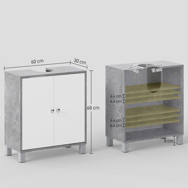 Kleankin Under-Sink Vanity Unit: Adjustable Shelving for Bathroom Storage, White & Grey Aosom UK