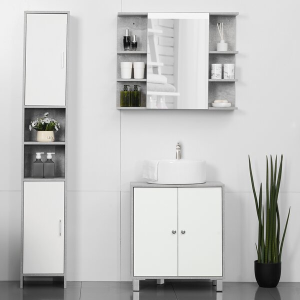 Kleankin Under-Sink Vanity Unit: Adjustable Shelving for Bathroom Storage, White & Grey Aosom UK