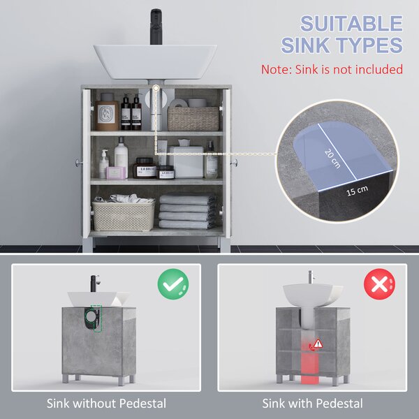 Kleankin Under-Sink Vanity Unit: Adjustable Shelving for Bathroom Storage, White & Grey Aosom UK