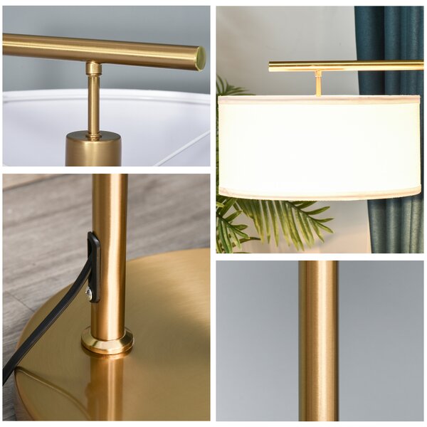 HOMCOM Floor Lights with Linen Lampshade, Round Base, Modern Floor Standing Lamp for Living Room, Bedroom, Dining Room, Gold and White Aosom UK