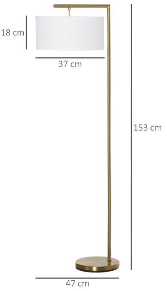 HOMCOM Floor Lights with Linen Lampshade, Round Base, Modern Floor Standing Lamp for Living Room, Bedroom, Dining Room, Gold and White Aosom UK
