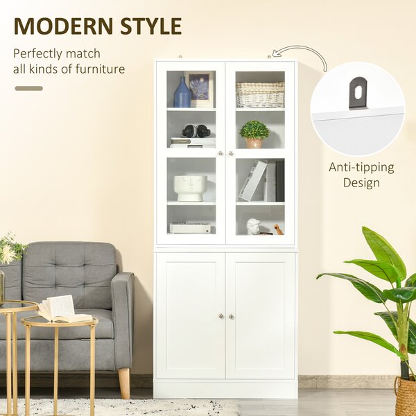 HOMCOM Modern Bookcase with Doors, Display Storage Cabinet with Adjustable Shelves for Living Room, Study, Office, White Aosom UK
