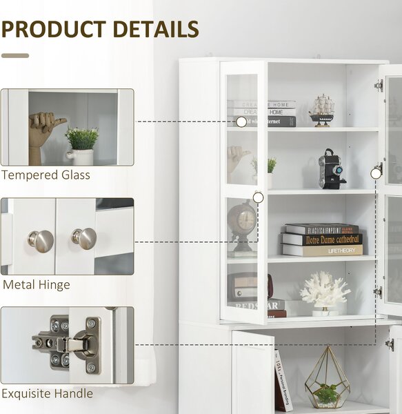 HOMCOM Modern Bookcase with Doors, Display Storage Cabinet with Adjustable Shelves for Living Room, Study, Office, White Aosom UK