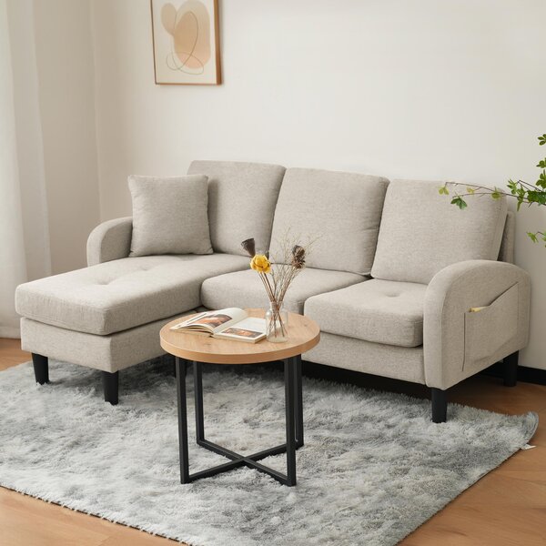 3-Seater L-shaped Corner Sofa with Reversible Chaise Lounge, Extra Cushion, Compact Couch for Apartment, 116L x 118W x 82H cm, Beige+Grey Aosom UK