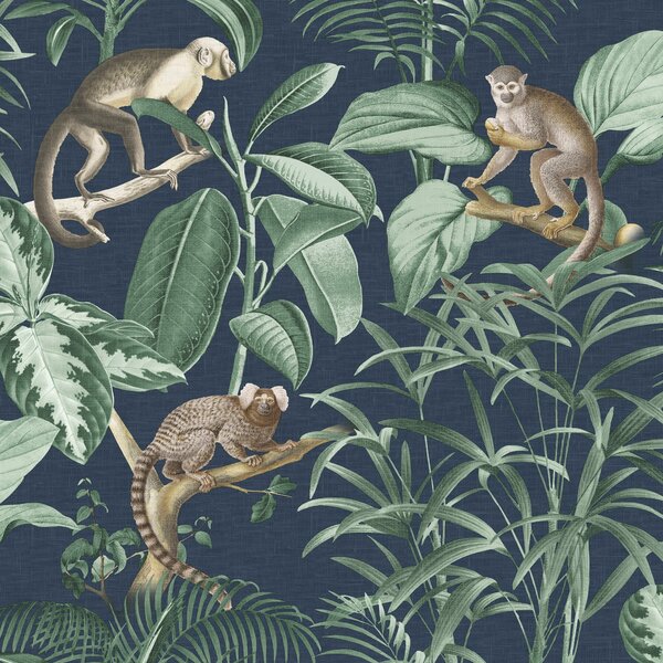 Nu Wall Self Adhesive Jungle Luxe Navy Wallpaper