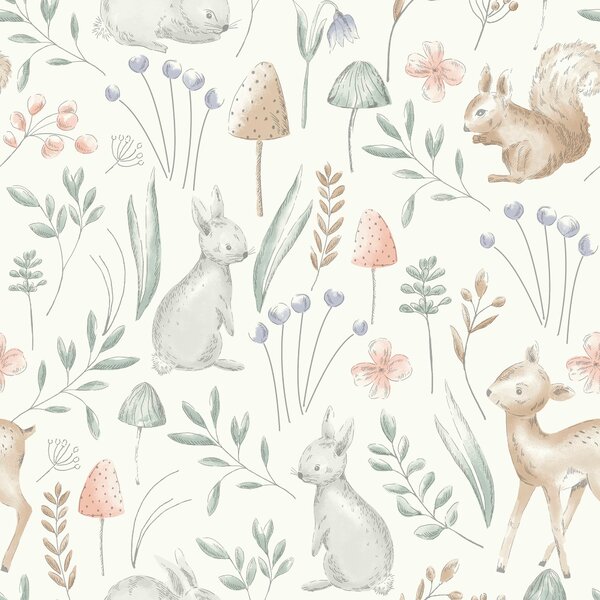 Nu Wall Self Adhesive Woodland Animals Natural Wallpaper