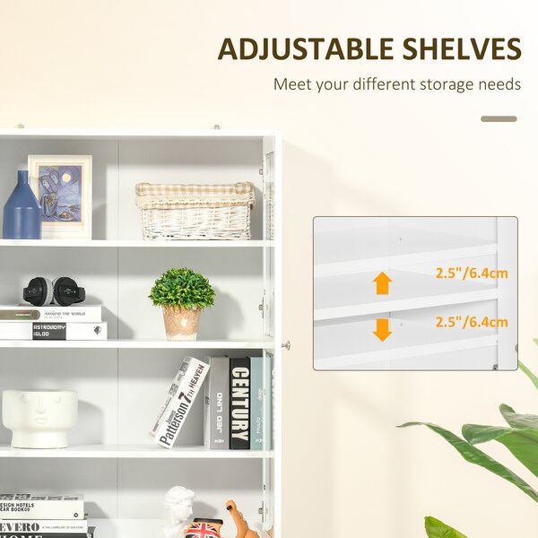 HOMCOM Modern Bookcase with Doors, Display Storage Cabinet with Adjustable Shelves for Living Room, Study, Office, White Aosom UK