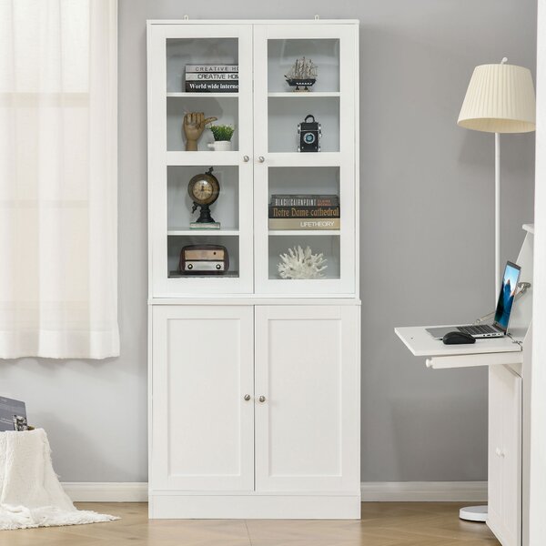 HOMCOM Modern Bookcase with Doors, Display Storage Cabinet with Adjustable Shelves for Living Room, Study, Office, White Aosom UK