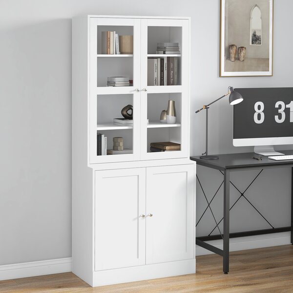 HOMCOM Modern Bookcase with Doors, Display Storage Cabinet with Adjustable Shelves for Living Room, Study, Office, White Aosom UK