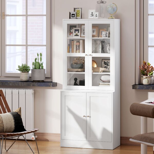 HOMCOM Modern Bookcase with Doors, Display Storage Cabinet with Adjustable Shelves for Living Room, Study, Office, White Aosom UK