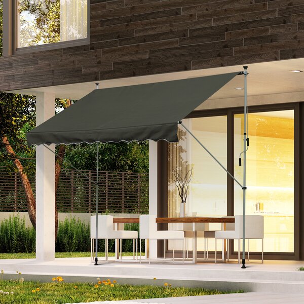 Outsunny Balcony 3 x 1.5m Manual Adjustable Awning DIY Patio Clamp Awning Canopy Retractable Shade Shelter - Grey