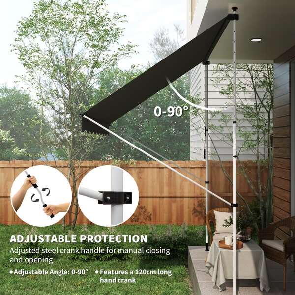 Outsunny Balcony 3 x 1.5m Manual Adjustable Awning DIY Patio Clamp Awning Canopy Retractable Shade Shelter - Grey