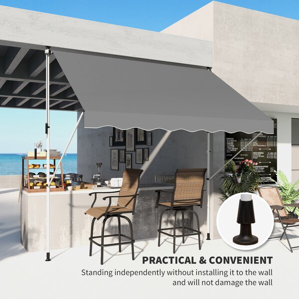 Outsunny Balcony 3 x 1.5m Manual Adjustable Awning DIY Patio Clamp Awning Canopy Retractable Shade Shelter - Grey