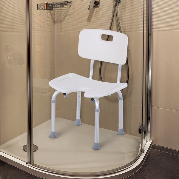 HOMCOM 8-Level Height Adjustable Bath Stool Spa Shower Chair Aluminum w/ Non-Slip Feet and Handle, Load Capacity 136kg Aosom UK