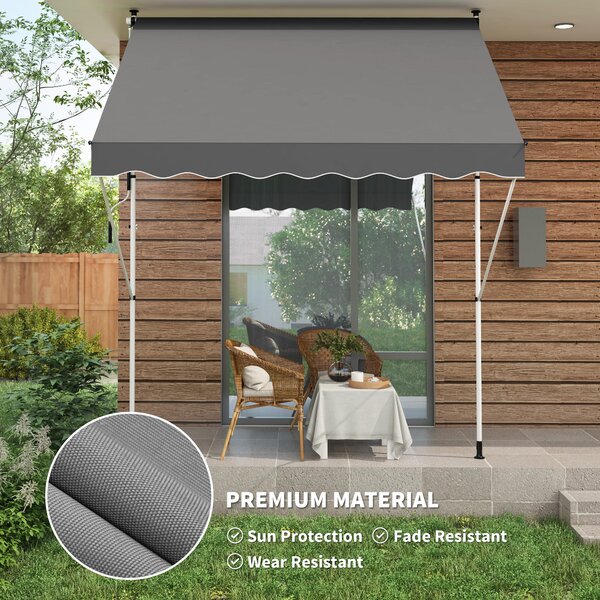 Outsunny Balcony 3 x 1.5m Manual Adjustable Awning DIY Patio Clamp Awning Canopy Retractable Shade Shelter - Grey