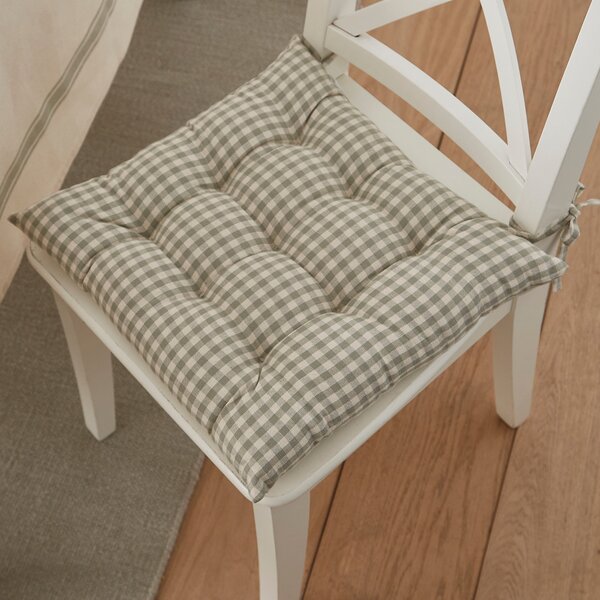 Gingham Check 9 Stitch Sage Seat Pad