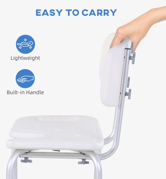 HOMCOM 8-Level Height Adjustable Bath Stool Spa Shower Chair Aluminum w/ Non-Slip Feet and Handle, Load Capacity 136kg Aosom UK