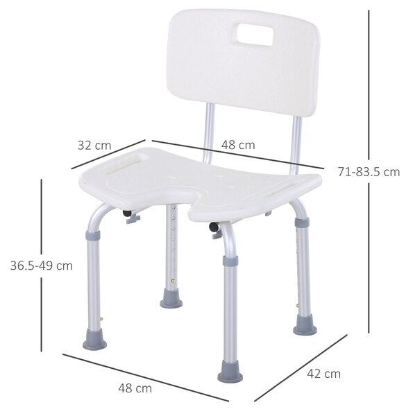 HOMCOM 8-Level Height Adjustable Bath Stool Spa Shower Chair Aluminum w/ Non-Slip Feet and Handle, Load Capacity 136kg Aosom UK