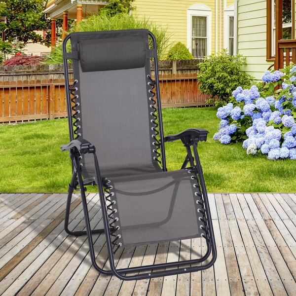 Outsunny Zero Gravity Reclining Chair, Outdoor Folding Sun Lounger with Head Pillow for Patio, Grey Aosom UK
