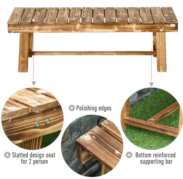 Outsunny 2-seater Outdoor Indoor Garden Wooden Bench Patio Loveseat Fir 110L x 38W x 35H cm Carbonised