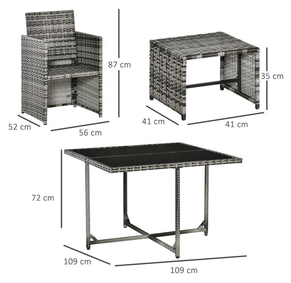 Outsunny 9PC Rattan Dining Set Rattan Garden Furniture with UV Protect, Weave Wicker 8 Seater Stool, Mixed Grey Aosom UK