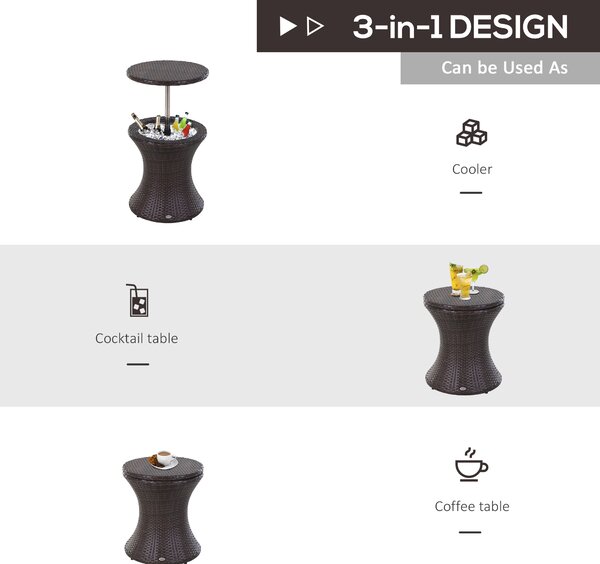 Outsunny Rattan Ice Bucket Table Beer Cooler For Outdoor Patio Party Bar Garden Brown