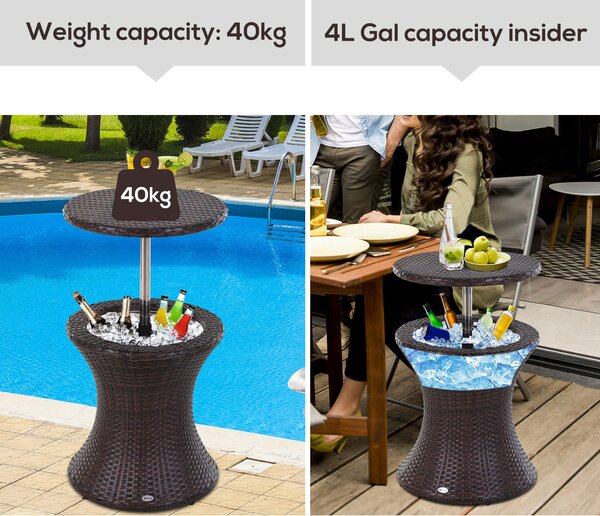 Outsunny Rattan Ice Bucket Table Beer Cooler For Outdoor Patio Party Bar Garden Brown